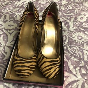 BCBG zebra print-animal hide wedge